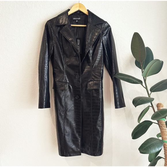 Current Mood Dolls Kill Faux Leather Crocodile Trench Coat XXS Neo Matrix Style - Picture 1 of 9